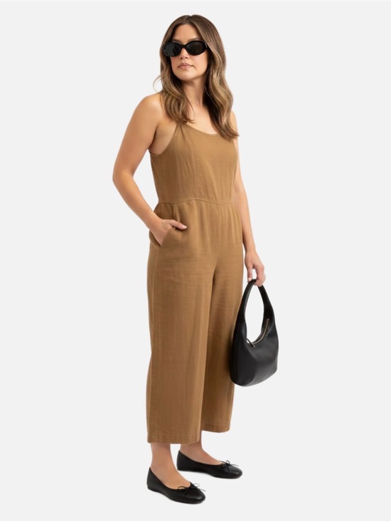 Old Navy Pants - Old Navy Tan Wide-Leg Spaghetti-Strap Jumpsuit